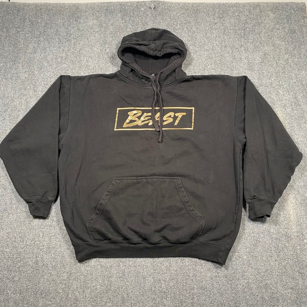 MrBeast Black Hoodie Gold Beast Logo Pullover Men's XL